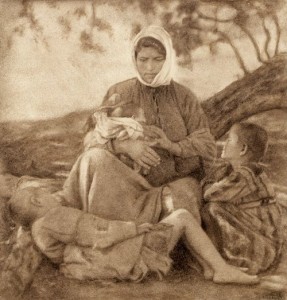 Photograph of woman and children. Refugees from Asia Minor