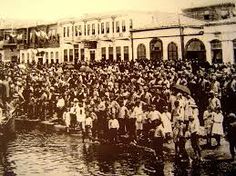 Smyrna 1922. Greek Refugees congregate on the quayside.