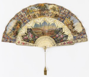 Fan painted with scenes of Constantinople after the style of Thomas Allom